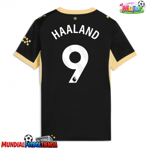 Camiseta Manchester City Erling Haaland #9 Segunda Equipación Replica 2026-27 para mujer mangas cortas